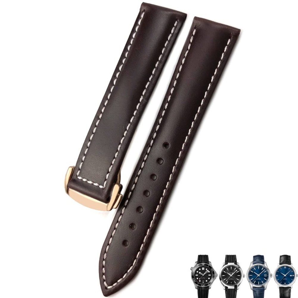 21mm 20mm 22mm Cow Leather Watch Strap for Omega Seamaster 300 Speedmaster Watch Bands (Color : Dark Brown Rose, Size : 20mm)