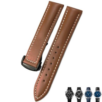 21mm 20mm 22mm Cow Leather Watch Strap for Omega Seamaster 300 Speedmaster Watch Bands (Color : Brown Black, Size : 22mm)