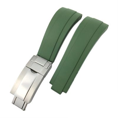 20mm Quality Fluorine Rubber Watch Strap for Role Daytona GMT GMT OYSTERFLEX Black Bracelet Waterproof Watchband (Color : Green, Size : 20mm Silver Clasp)