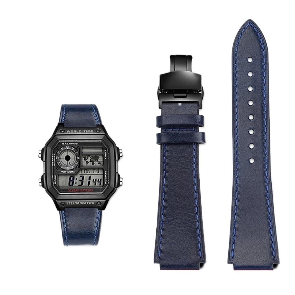 18MM Retro Cowhide quick release Watchband fit for Casio G-Shock A158/A158W/A168/f91w/AE-1200/A159/A169/AE1300(Blue black)