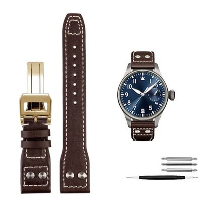 21mm 22mm Calfskin Leather Watchband Replacement for IWC Watch Pilot Portofino Mark18 Folding Buckle Strap Bracelets (Color : 8mm, Size : 22mm)