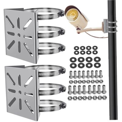 2Pcs Camera Pole Mount, Stainless Steel Security Camera Mount with 6 Adjustable Loops & Screws, Multi-Hole Mounting Brackets for Indoor Outdoor