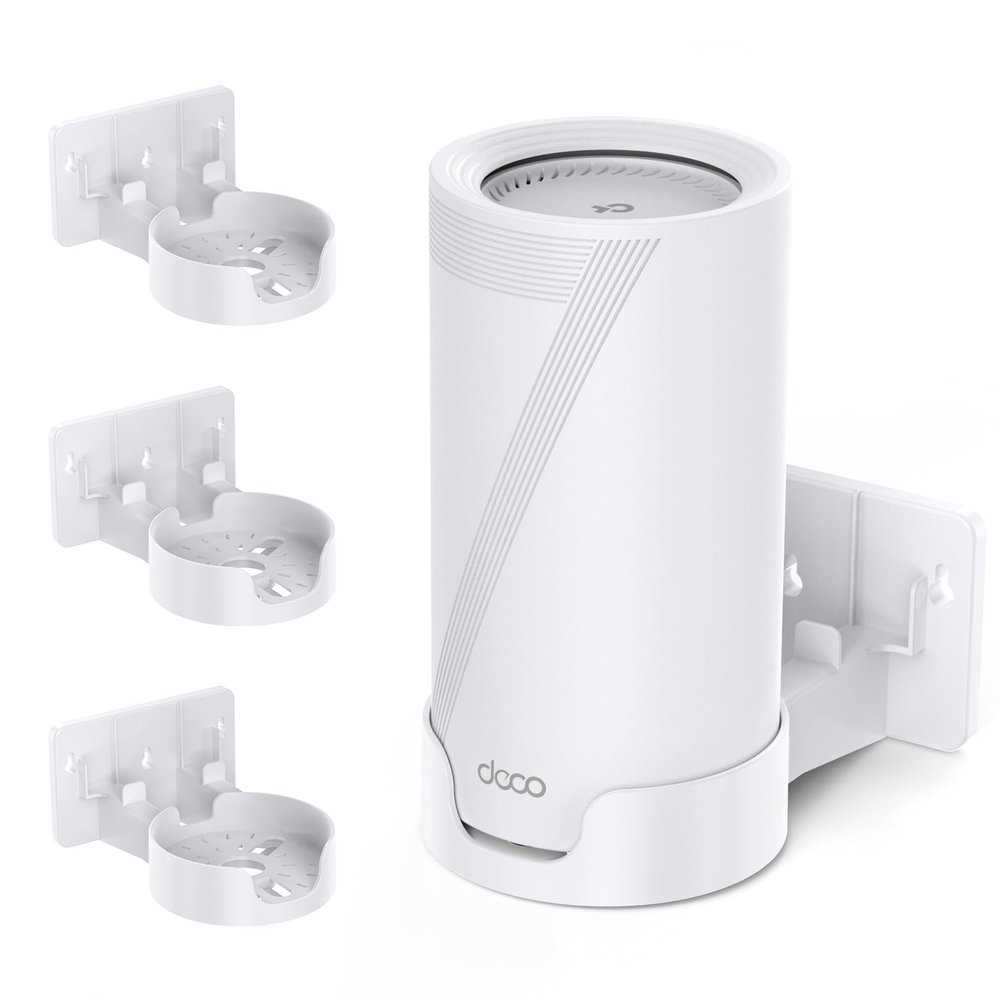 W&J 1983 Wall Mount for TP-Link Deco BE75/BE85/BE95/BE10000/BE17000/BE22000/BE33000 Mesh WiFi 7, Upgraded ABS Bracket Holder with Cable & Power Adapter Storage, Easy Installation (White-3)