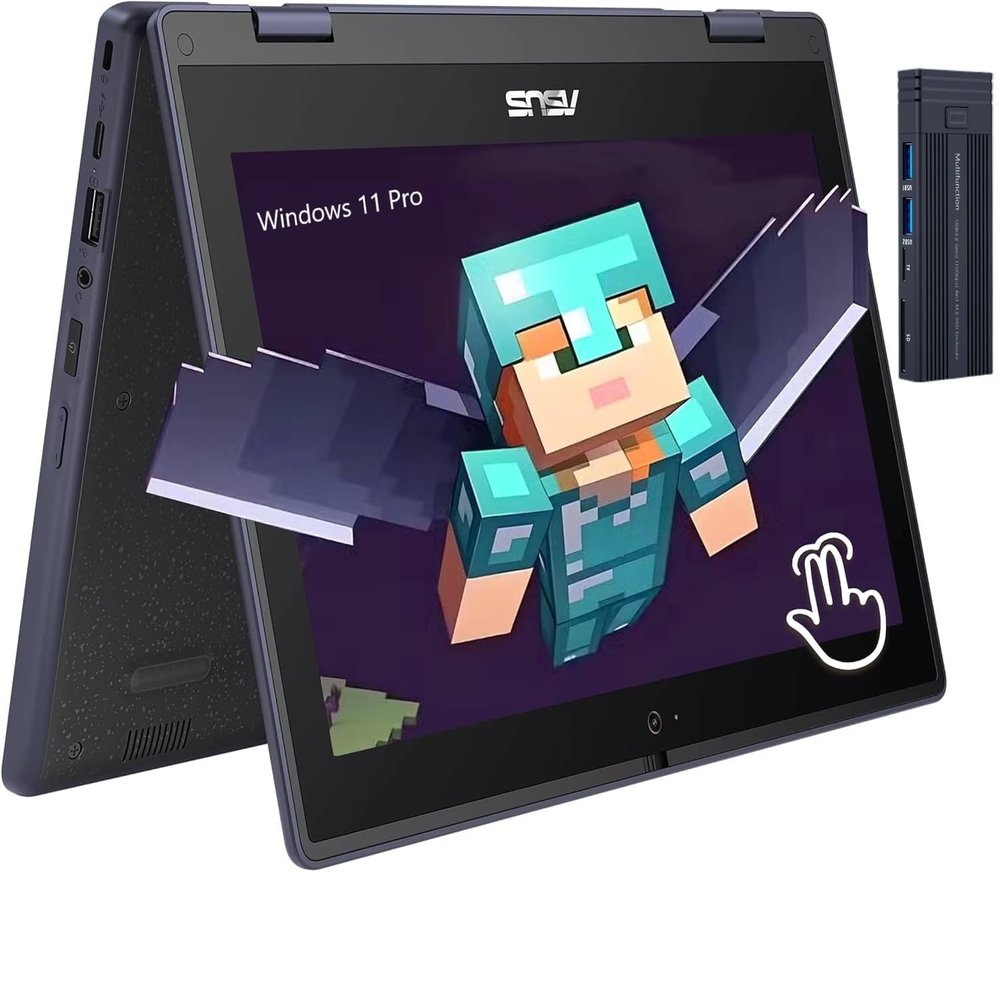 ASUS 11.6" HD 2 in 1 Touchscreen Laptop, Intel Celeron N100 Processor, 4GB RAM 512GB SSD, 256gb 9H Docking Station, Webcam, Wi-Fi 6, Bluetooth 5.1, HDMI, Windows 11 Pro, Mineral Gray
