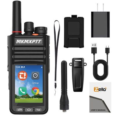 MKMXPTT Global HD Walkie-Talkie, 2.4-inch Touch Screen, Android 9.0, WiFi, Bluetooth, GPS, IP54, 2G/3G/4G Support