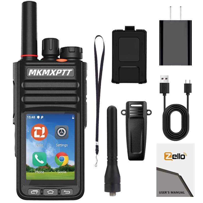 MKMXPTT Global HD Walkie-Talkie, 2.4-inch Touch Screen, Android 9.0, WiFi, Bluetooth, GPS, IP54, 2G/3G/4G Support