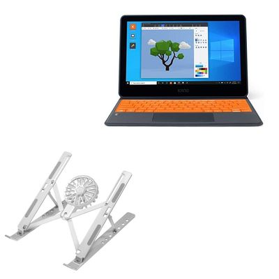 BoxWave Stand and Mount Compatible with Kano PC Touchscreen Laptop and Tablet 1110-01 (11.6 in) - QuickSwitch Stand with Cooling Fan, Portable, Multi Angle Viewing Ventilator - Metallic Silver