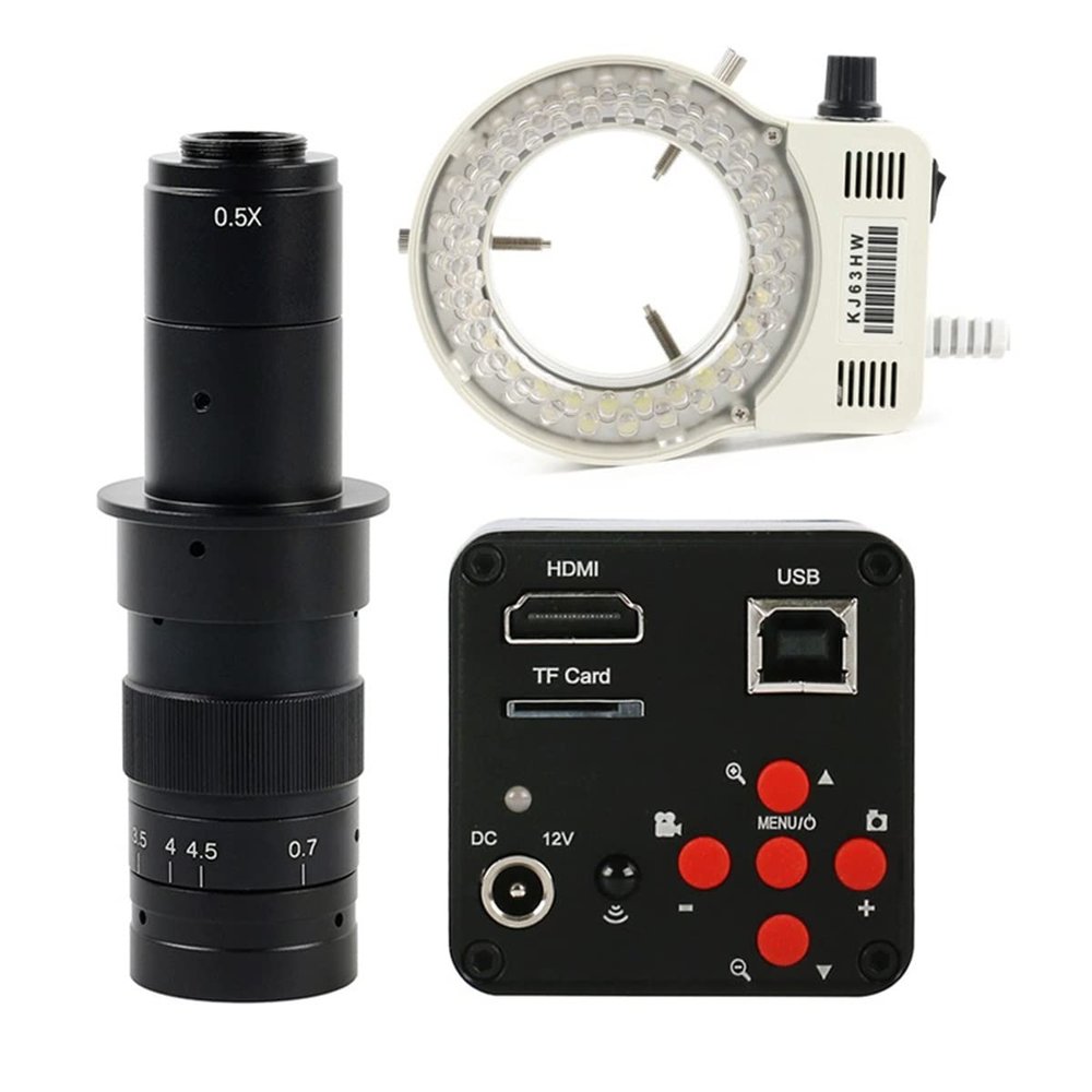 LJSM Lab Microscope Slides 50MP 1080P USB Industrial Electronic Video Microscope Camera C-Mount Microscope Parts(180x Lens with Light)