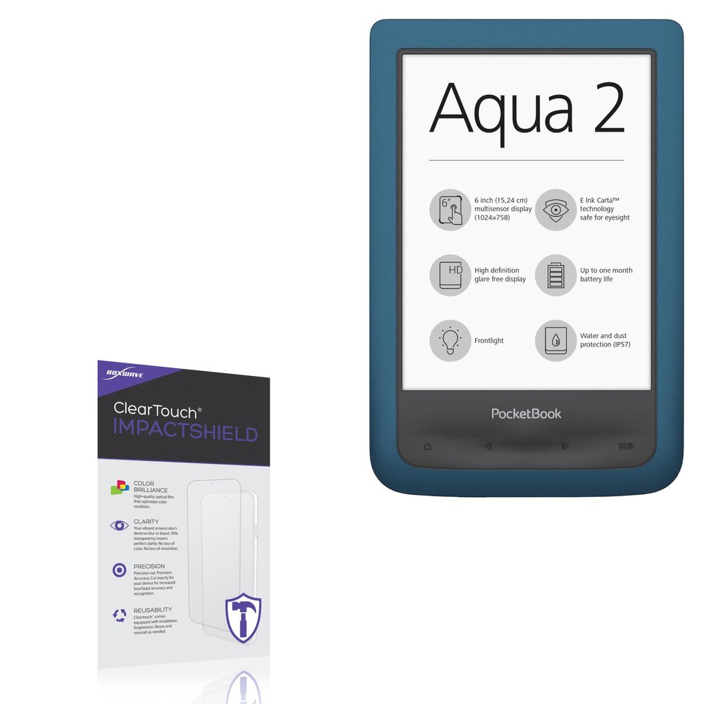 BoxWave Screen Protector Compatible With PocketBook Aqua 2 - ClearTouch ImpactShield (2-Pack), Impenetrable Screen Protector Flexible Film