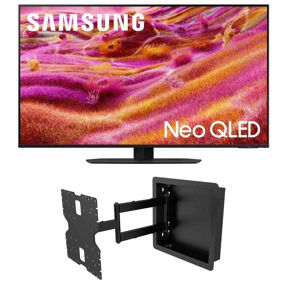 Samsung QN50QN90FAFXZA 50 Inch Neo QLED 4K QN90F Vision AI Smart TV with a Kanto R400 Recessed in-Wall Full Motion Articulating Mount (2025)