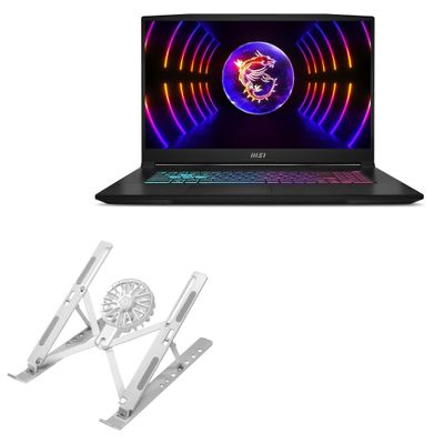 BoxWave Stand and Mount Compatible with MSI Katana 17 - QuickSwitch Stand with Cooling Fan, Portable, Multi Angle Viewing Ventilator - Metallic Silver