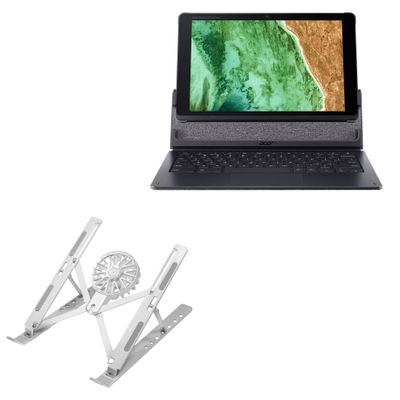 BoxWave Stand and Mount Compatible with Acer Chromebook Tab 510 (D652N) - QuickSwitch Stand with Cooling Fan, Portable, Multi Angle Viewing Ventilator - Metallic Silver