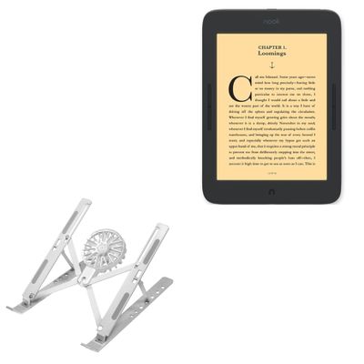 BoxWave Stand and Mount Compatible with Barnes & Noble Nook GlowLight Plus (2019 Edition 7.8 in) - QuickSwitch Stand with Cooling Fan, Portable, Multi Angle Viewing Ventilator - Metallic Silver