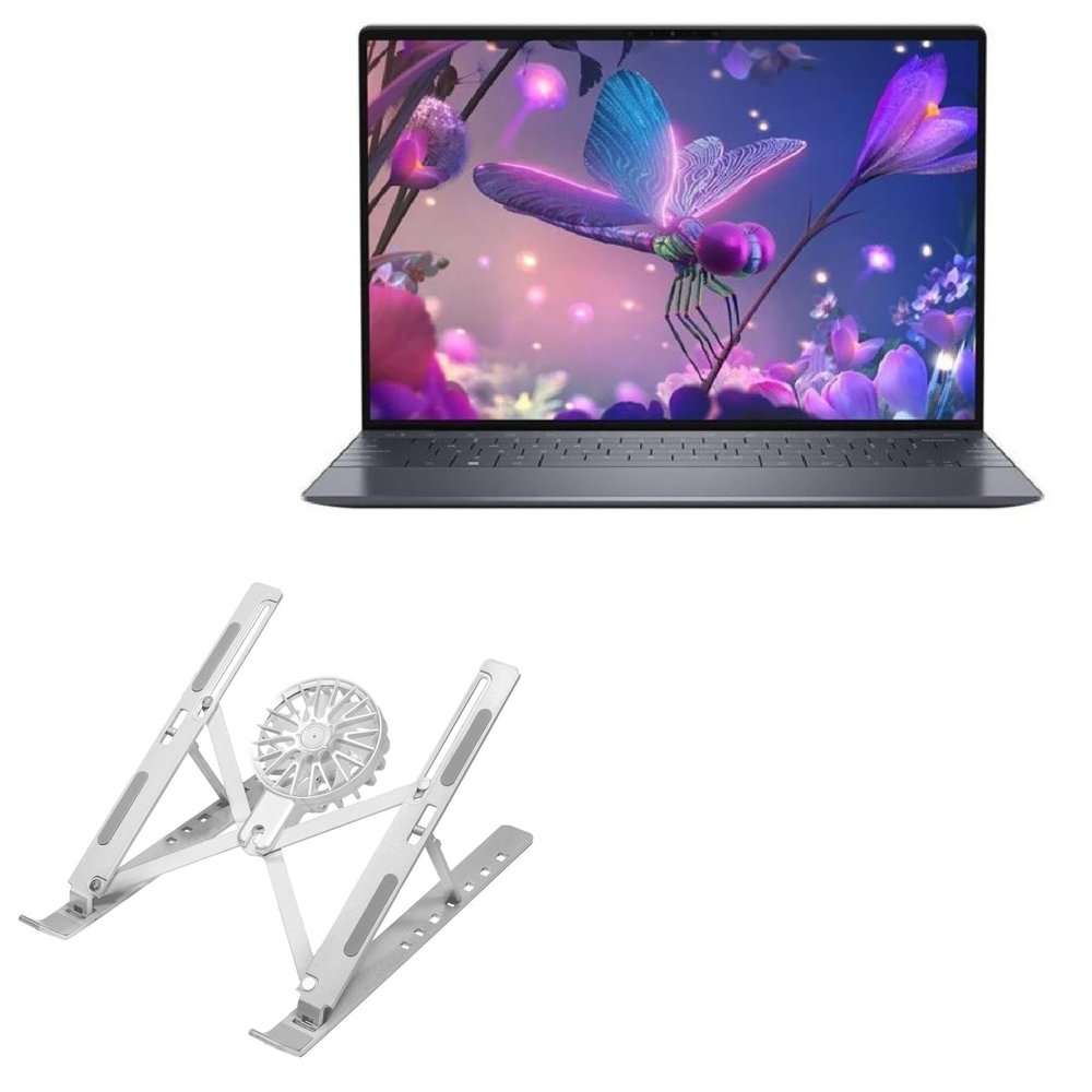 BoxWave Stand and Mount Compatible with Dell XPS 13 Plus (9320) - QuickSwitch Stand with Cooling Fan, Portable, Multi Angle Viewing Ventilator - Metallic Silver