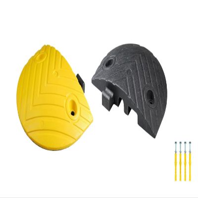 Pittman XPT Eco End-Caps for Modular Speed Bump Kit, 2" Height, High Visibility Reflective Plastic-Rubber Traffic Hump Ends for Asphalt/Concrete, Includes 4 Mounting Bolts (752019)