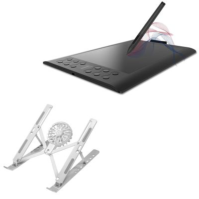 BoxWave Stand and Mount Compatible with Gaomon M106K Pro - QuickSwitch Stand with Cooling Fan, Portable, Multi Angle Viewing Ventilator - Metallic Silver