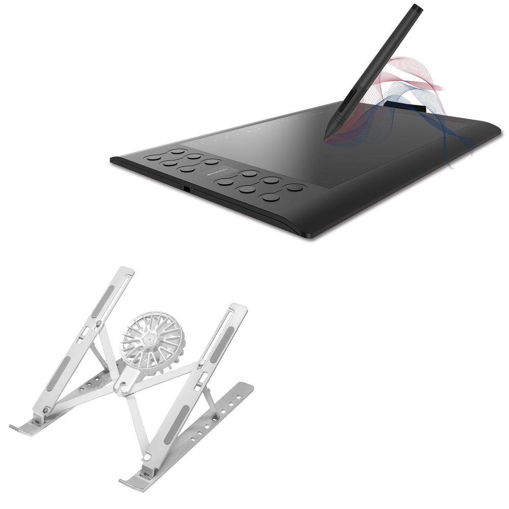 BoxWave Stand and Mount Compatible with Gaomon M106K Pro - QuickSwitch Stand with Cooling Fan, Portable, Multi Angle Viewing Ventilator - Metallic Silver