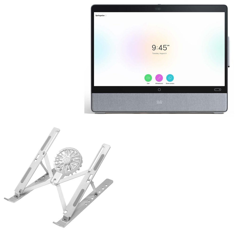BoxWave Stand and Mount Compatible with Cisco Webex Desk Pro - QuickSwitch Stand with Cooling Fan, Portable, Multi Angle Viewing Ventilator - Metallic Silver