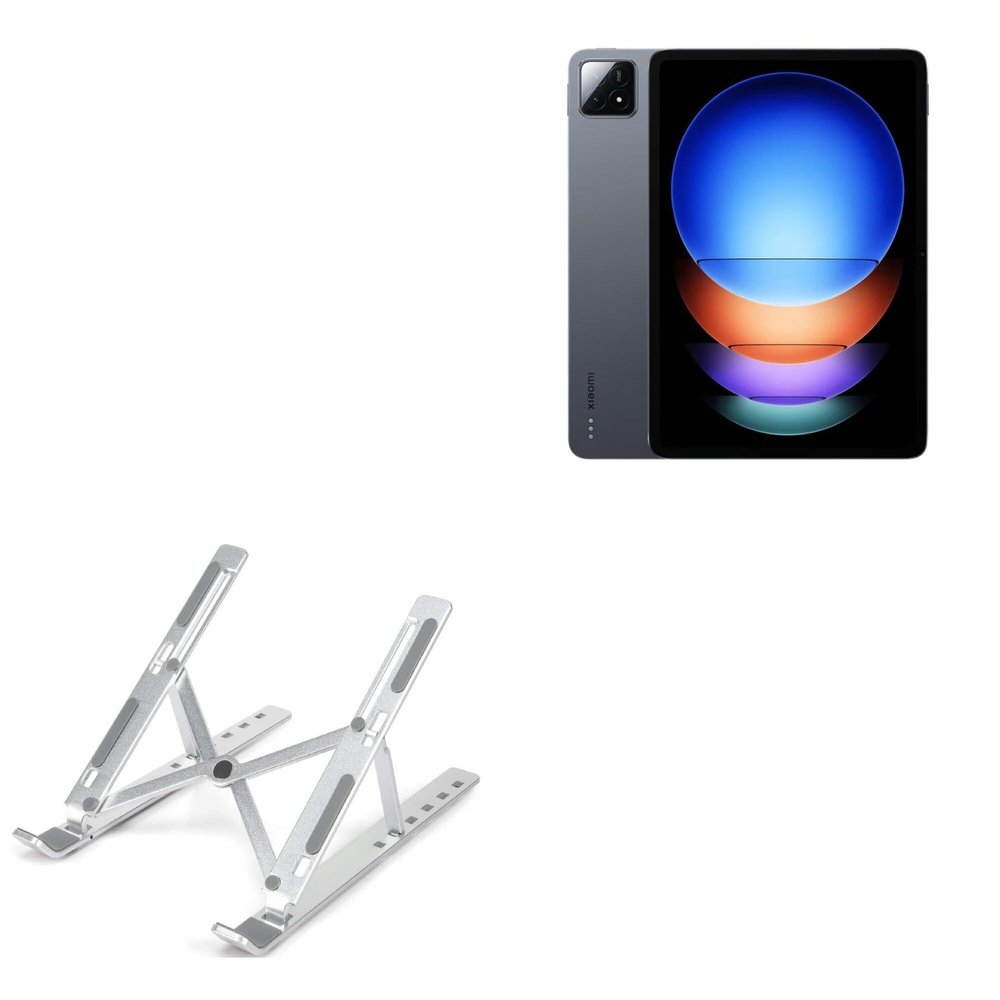 BoxWave Stand and Mount Compatible with Xiaomi Pad 6S Pro 12.4 - Compact QuickSwitch Stand, Portable Multi Angle Viewing Foldable Riser - Metallic Silver