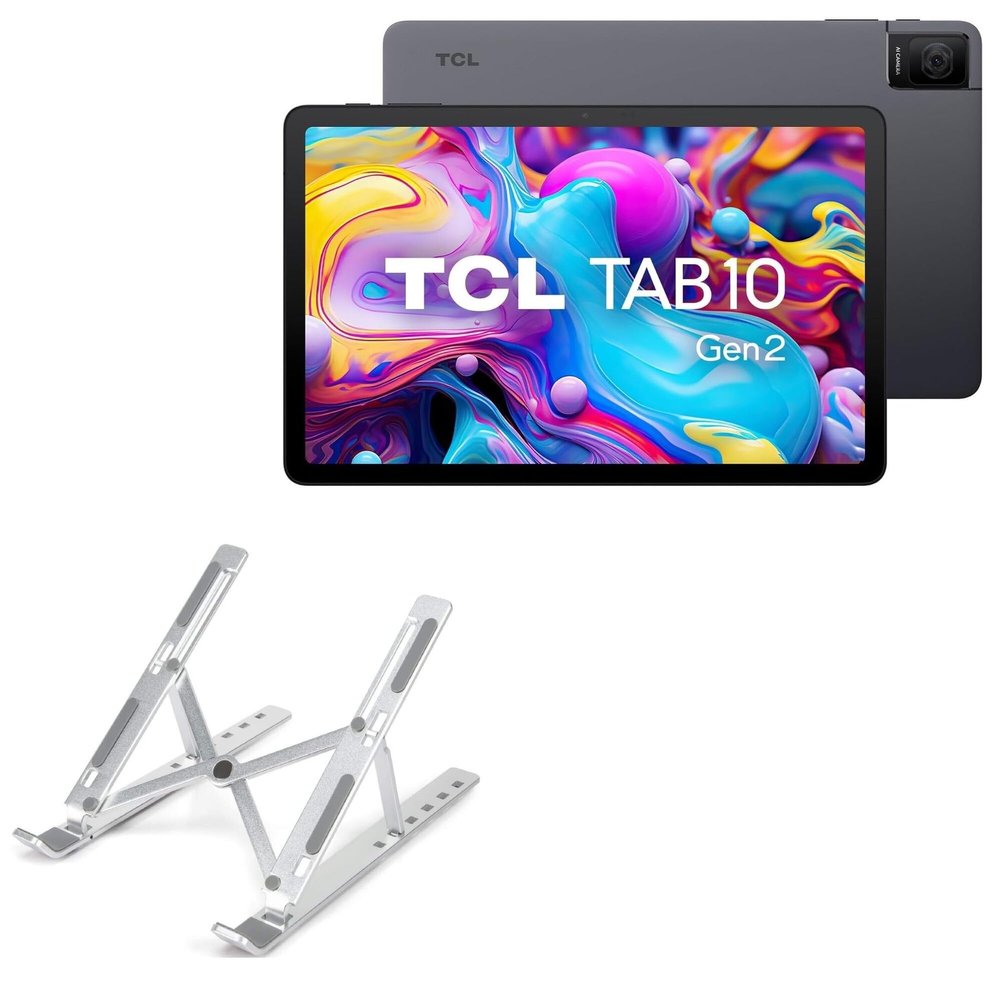 BoxWave Stand and Mount Compatible with TCL Tab 10 Gen2 - Compact QuickSwitch Stand, Portable Multi Angle Viewing Foldable Riser - Metallic Silver