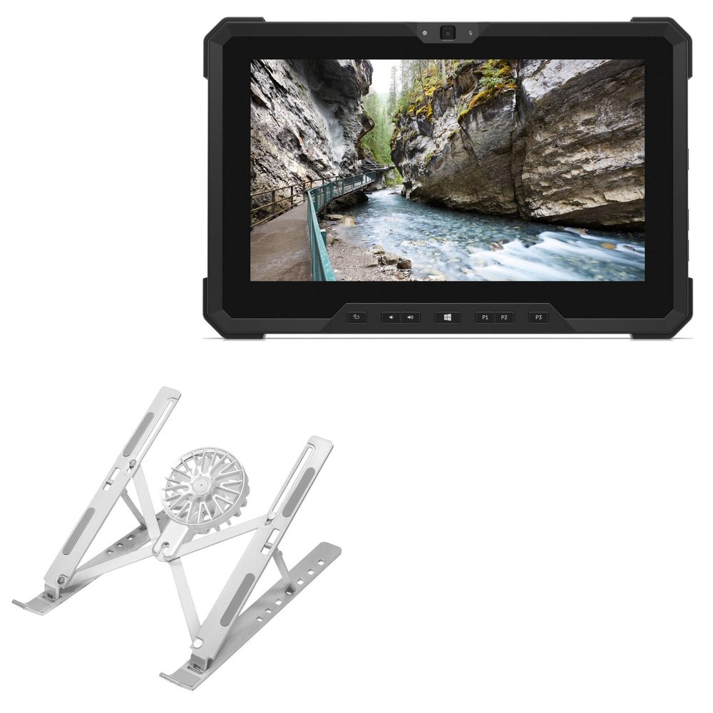 BoxWave Stand and Mount Compatible with Dell Latitude 7212 Rugged Extreme Tablet - QuickSwitch Stand with Cooling Fan, Portable, Multi Angle Viewing Ventilator - Metallic Silver