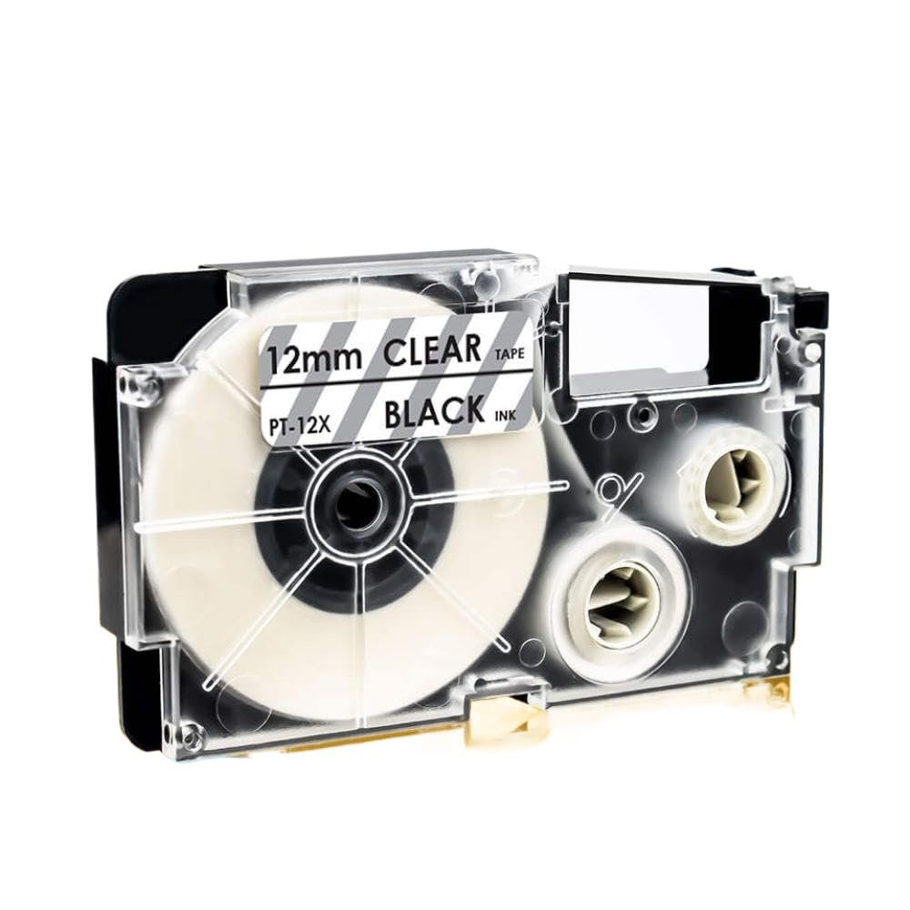 12mm Black On Clear Label Tape Cartridge Compatible with Label Maker XR-12X KL-60L KL 880 KL-70e KL-100e