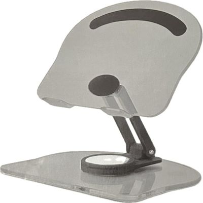 Adjustable Acrylic Tablet Stand, Silver, 360-Degree Rotating Base with Tilt Function, Foldable Design for Compact Storage