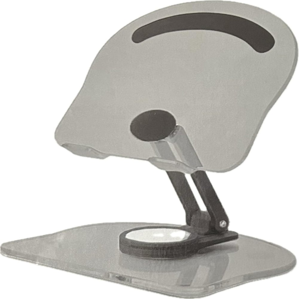 Adjustable Acrylic Tablet Stand, Silver, 360-Degree Rotating Base with Tilt Function, Foldable Design for Compact Storage