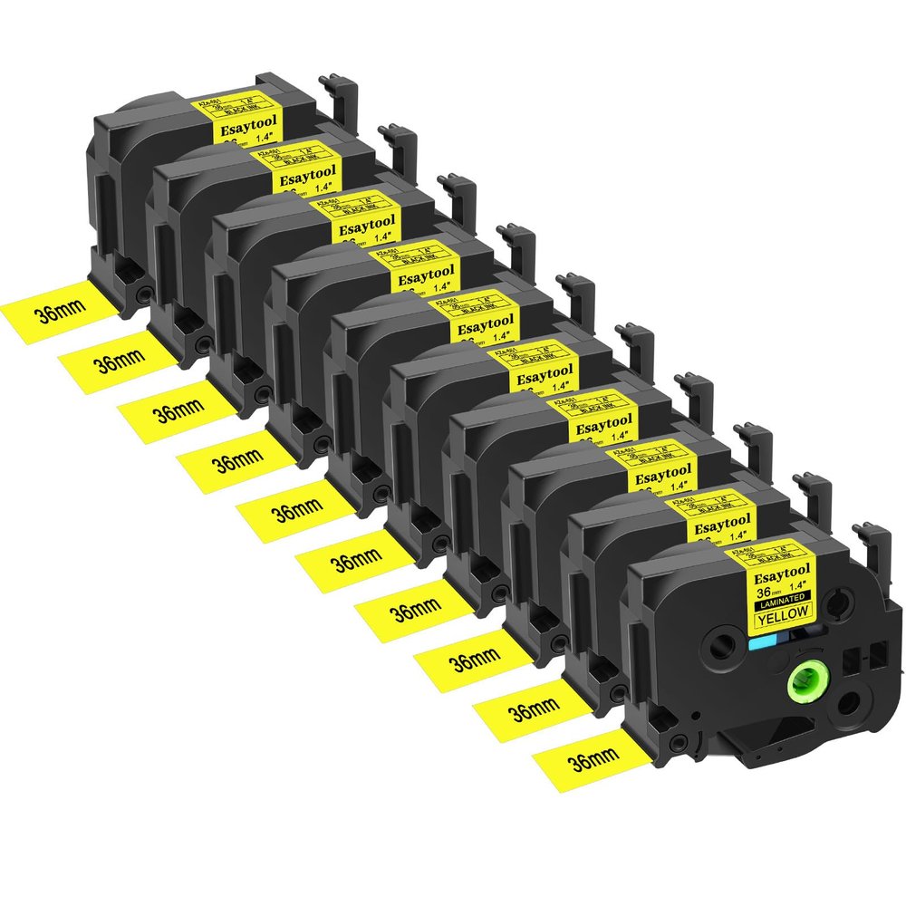 Esaytool 10 Pack Compatible with P-Touch TZe-661 TZe661 TZ-661 Black on Yellow 36mm 1.4'' Laminated Label Tape Replacement for Ptouch PT-P900 9600 9700PC D800W E800W 9500PC P900W P950NW Makers