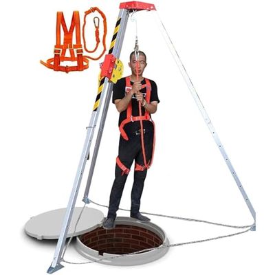 WXPWAMZ Confined Space Tripod Kit Confined Space Lift Tripod Kit 1200 lbs, Retractable 7 ft. Stand Confined Space Tripod, Manhole Fire Rescue Tripod,2600LBSWinch