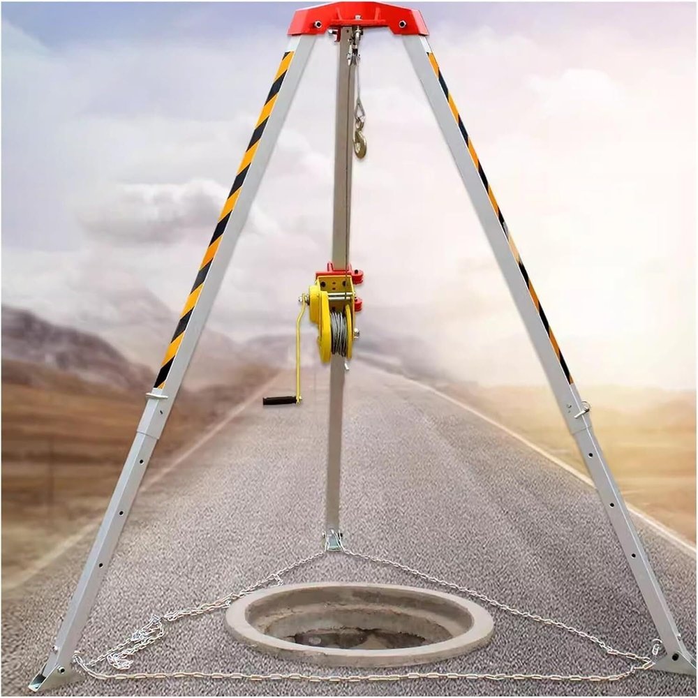 Confined Space Tripod Confined Space Tripod Kit, Deep Well Safety Guards Device Adjustable Legs Rescue Tripod(2600LBS Winch+Safe Belt)