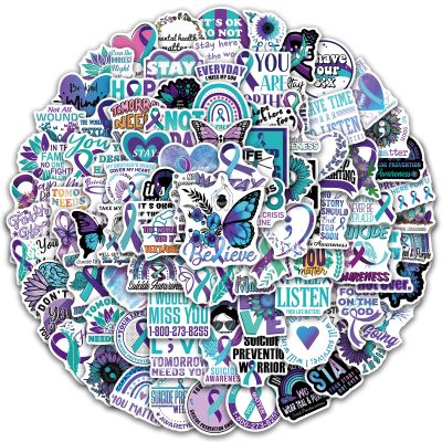 100 PCS World Suicide Prevention Day Stickers for Water Bottles Vinyl Waterproof Suicide Awareness Stickers for Laptop Hydroflask Journaling