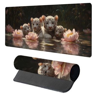 Tiger Mouse Pad, Gaming Mouse Pad 64x32in, Desk Mat with Stitched Edges, Large Mousepad Waterproof, Gaming Accessories Keyboard Mat, Office Desk Accessories, for Gamer Computer Office, White W-7793