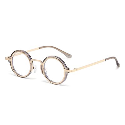 Onrtry Fashion Small Round Blue Light Blocking Glasses for Women Men Metal Frame Eyewear Glasses(Grey&Gold)