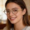 Onrtry Fashion Small Round Blue Light Blocking Glasses for Women Men Metal Frame Eyewear Glasses(Grey&Gold) view 3