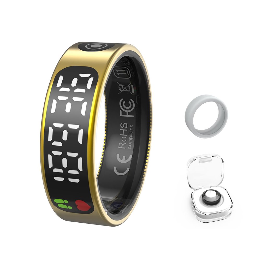 OVLOKS Smart Rings for Men & Women,Tracker with Fitness Health Sleep Blood Pressure Step,Smart Wearable,iOS & Android CompatibleNon-Subscription (Gold, 10)