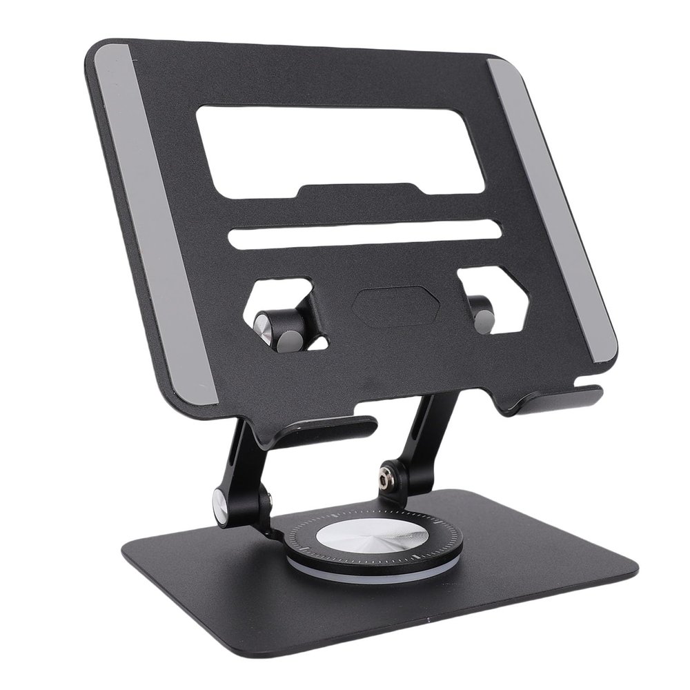 EBTOOLS Tablet Stand, 360 Rotating Base, Dual Rod Adjustable Aluminum Desktop Holder, Adjustable and Foldable, for 5.8 to 12.9 Inch Tablets, Electronic Book Reader, Smartphone (Black)