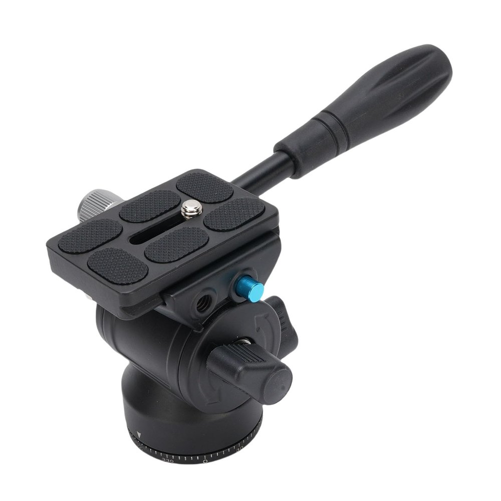 Aramox Panoramic Tripod Head, Video Fluid Head with Steel Handle, 360 Degree Rotation, 5KG Load Cap, for DSLR Camera with 45mm Diameter Base Thread Hole, 3/8 Screw Hole