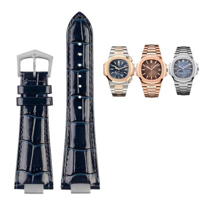 25X13mm Notch Genuine Leather Watch Strap + Connector for Patek Philippe Nautilus 5711 5726 5712g watchband Wristband Bracelet (Color : Blue SK, Size : 25mm-13mm)