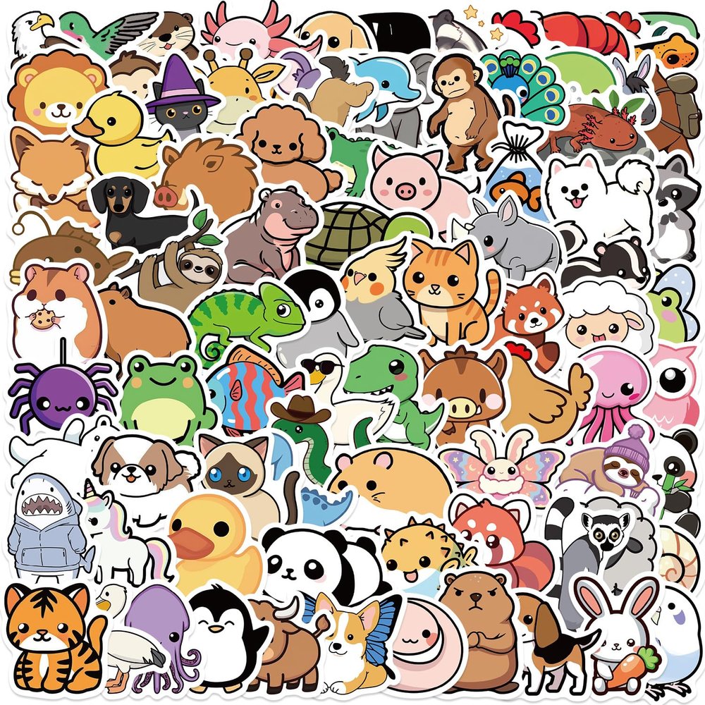 100PCS Cute Cartoon Animal Stickers, Kawaii Vinyl Stickers for Laptops, Water Bottles, Scrapbooks, and DIY Crafts