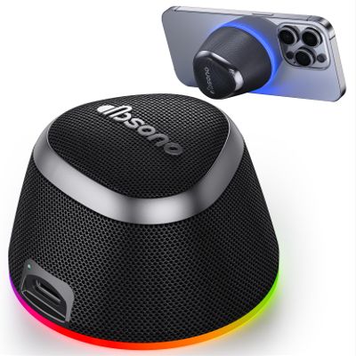 Portable Speaker Phone Stand Gifts:Birthday Graduation Mini Gifts for Him Her, 2 in 1 Magnetic Bluetooth Speakers, Loud Sound IPX5 Waterproof, 9 Light Modes, TWS, Home/Office/Travel Essentials-Black