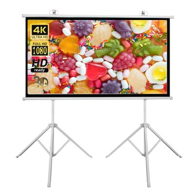 60" Projection Screen with Tripod, 4K HD Manual Pull Down Wall Mounted Movie Screen, Height Adjustable Stand for Home, Office, School(White,60inch(16:9))