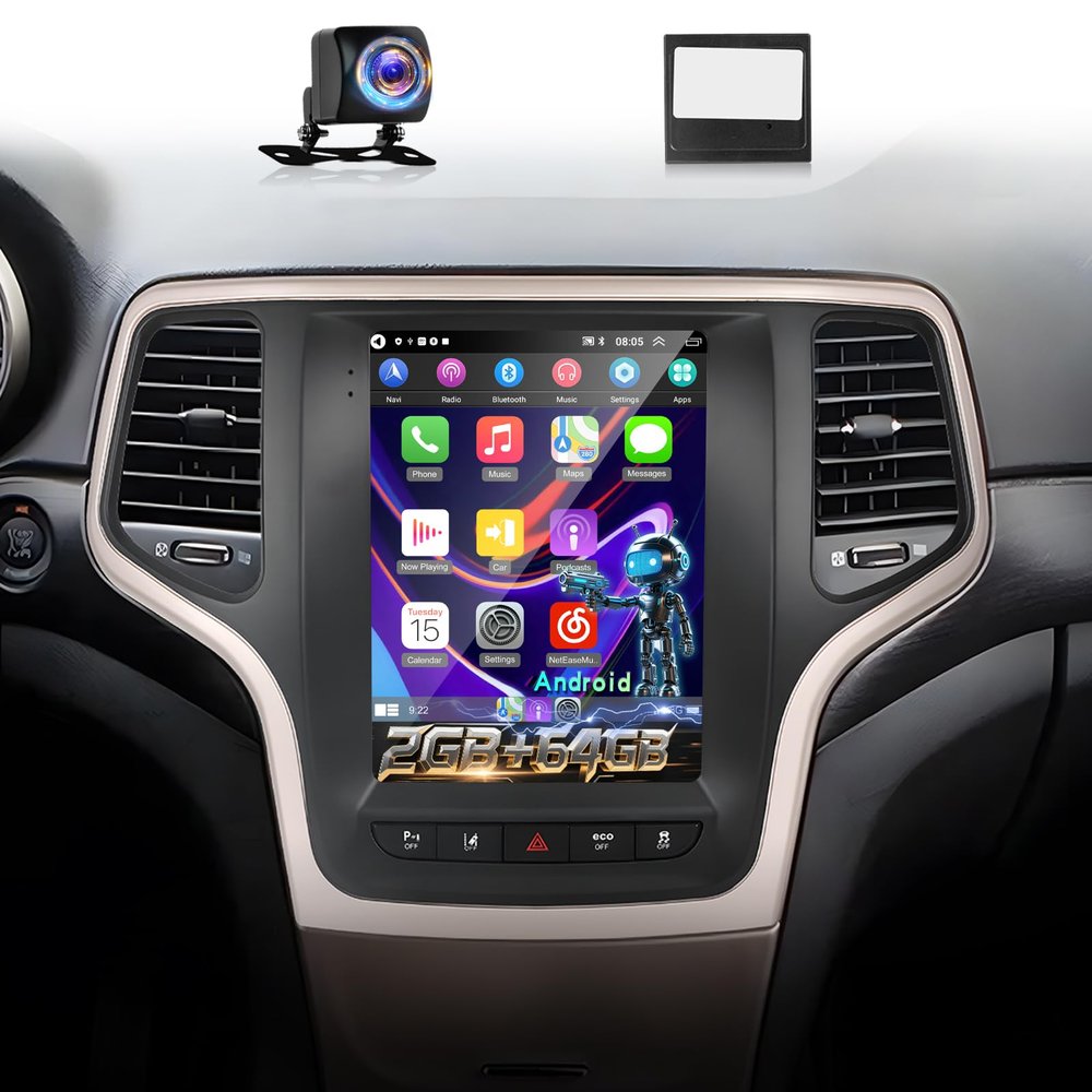 [2+64] Volxcereo Car Radio for Jeep Grand Cherokee 2014-2020, 9.7 inch Android Vertical Touchscreen Stereo with Carplay/Android Auto, GPS Navigation, WiFi, Bluetooth, SWC, FM/RDS, EQ