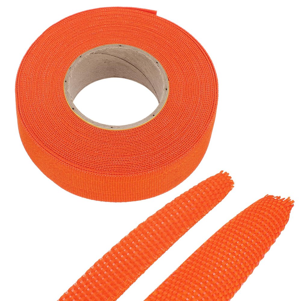 MECCANIXITY Braided Cable Sleeves Heat Shrinkable Fabric Sleeving, 7/8" 33ft Orange 2:1 Ratio Heat Shrinkable Cord Protector for Harness Cable, Network Cable Protection, Cable Management