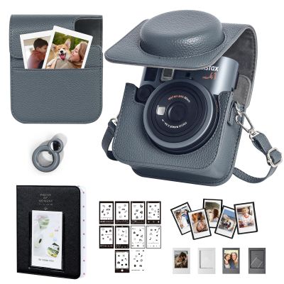 CAIYOULE Accessories Kit for Fujifilm Instax Mini 41 Instant Camera, Mini 41 PU Camera Case with 5 Magnetic Frames, 64 Photo Album, 4 Photo Frames, 10 DIY Stickers and Selfie Mirror, No Camera, Grey