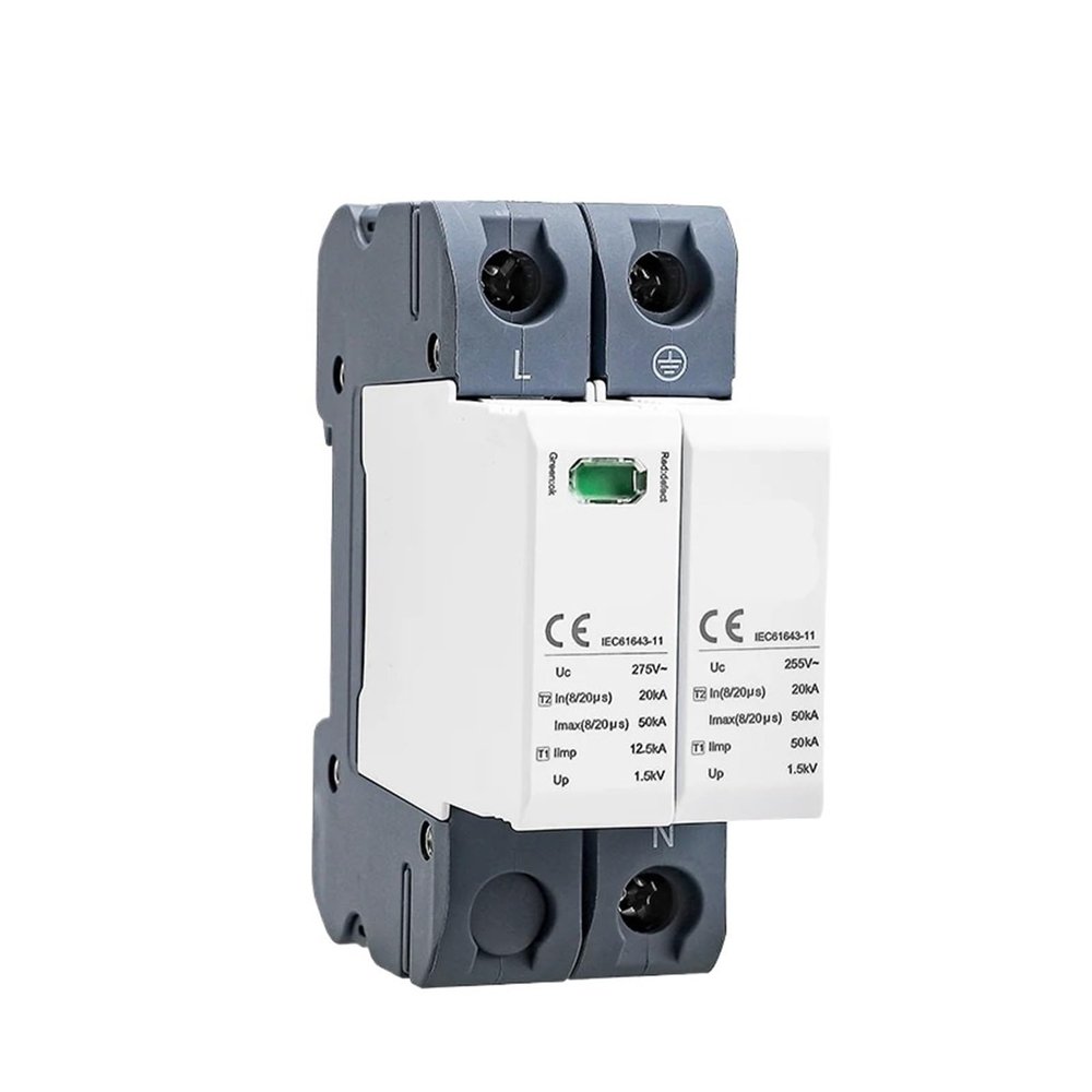 12.5KA T1 Class AC Surge Protector 2P 1P+NPE 4P 3P+NPE SPD 275VAC Din Rail House Surge Protector T2 Class 20~50KA(1P NPE 12.5KA 275VAC)
