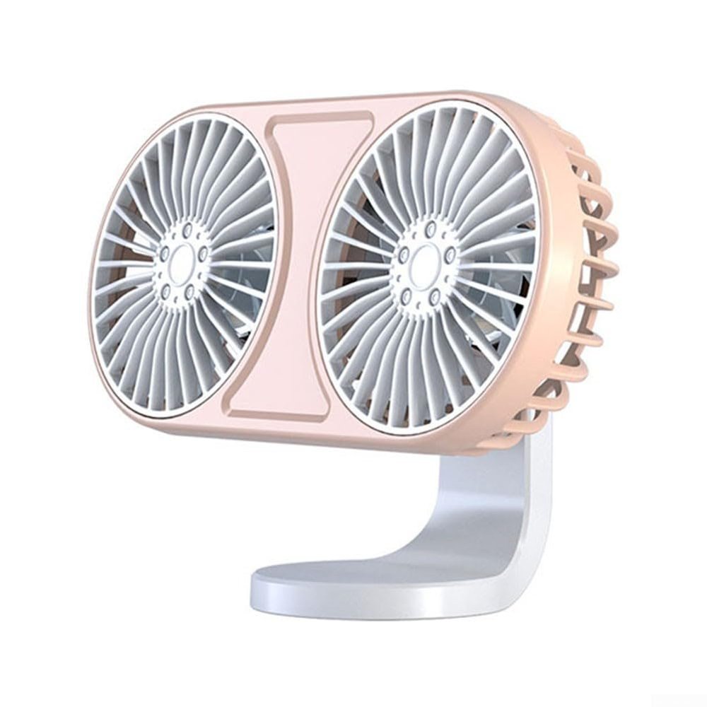 USB Dual Head Car Fan with 360 Degree Rotation, Three Adjustable Speeds, Whisper Quiet, Suitable for Various Vehicle Types Including Campers and SUVs (Pink)