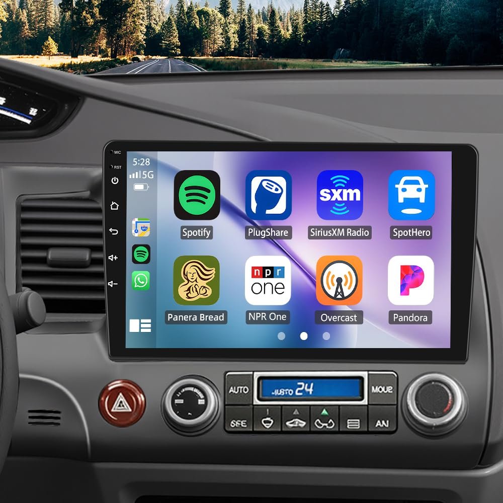 4+64G Double Din Car Stereo for Honda Civic 2006-2011 with Wireless CarPlay and Android Auto, 10 Inch IPS Touchscreen Android 14 Car Radio Support Bluetooth WiFi GPS SWC FM RDS