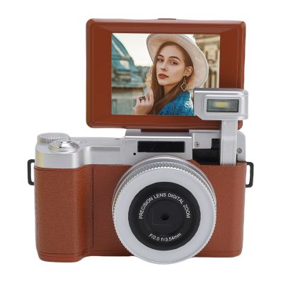 Yunir 4K Digital Camera for Photography,64MP Vlogging Camera for with 2.8" 180 Flip Screen,Point and Shoot Camara,16 Retro Filter Vlog Camera for Teens Students Photography (Brown)