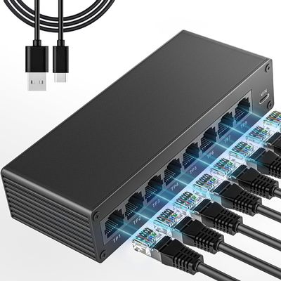 BLIYEE Gigabit Ethernet Switch 7 Port, 1000Mbps High Speed Network Hub, Multi Device LAN Expansion, Plug & Play, Stable No Lag Connection, RJ45 Compatible Cat5/5e/6/7/8